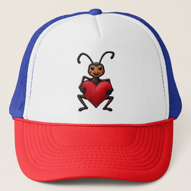 Printing in the shape of an ant heart trucker hat (Front)