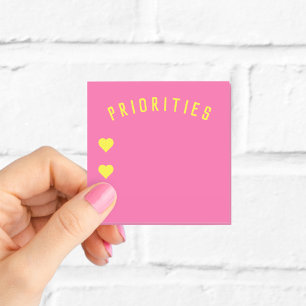 Priorities Hot Pink and Yellow Notes with Hearts