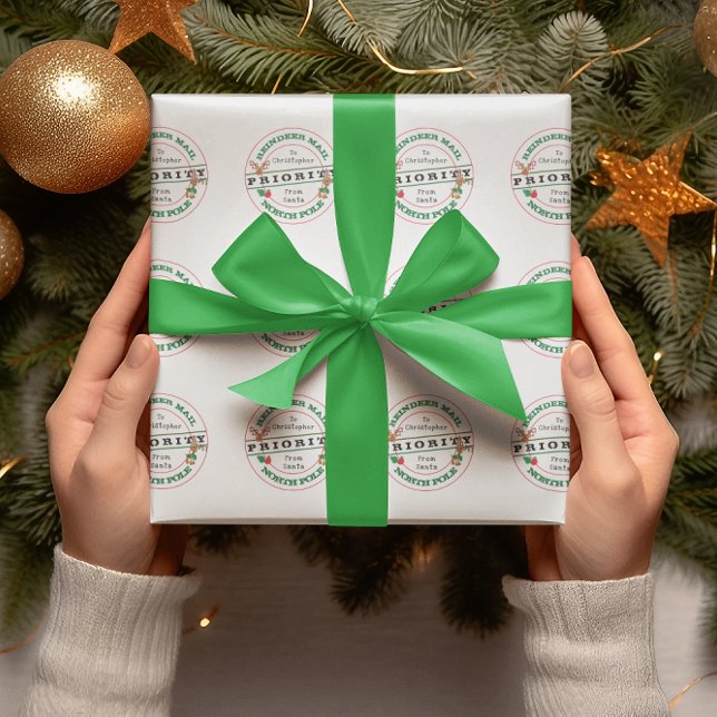 Priority Reindeer Mail From Santa Christmas Gift   Wrapping Paper (Creator Uploaded)