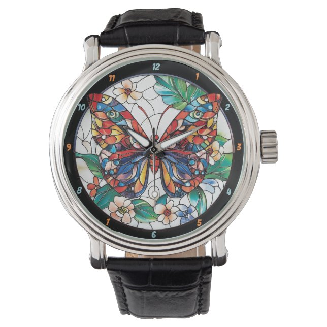 Prism of Nature" - Stained Glass Butterfly Watch (Front)