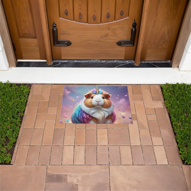 Prism Pigtail: The Radiant Unicorn Guinea Pig Doormat (Outdoor)