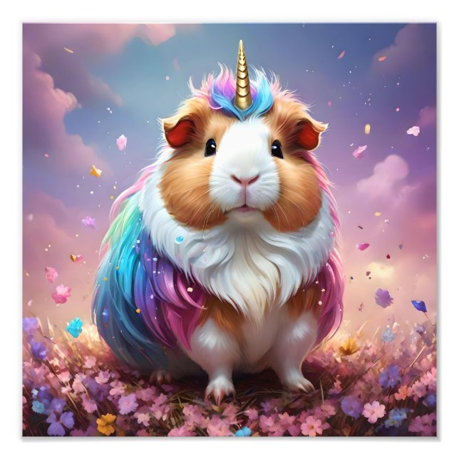 Prism Pigtail: The Radiant Unicorn Guinea Pig, Photo Print (Front)
