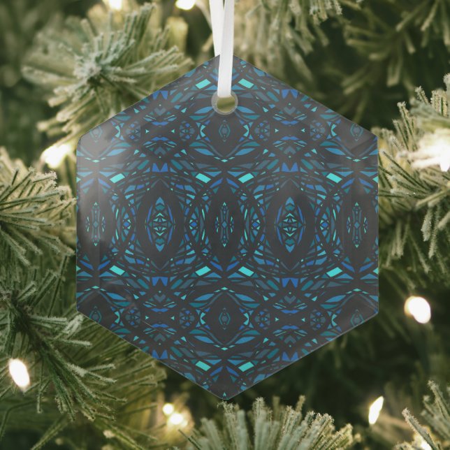 Prismatic Blue Black Abstract Acrylic Art Glass Tree Decoration (Insitu)