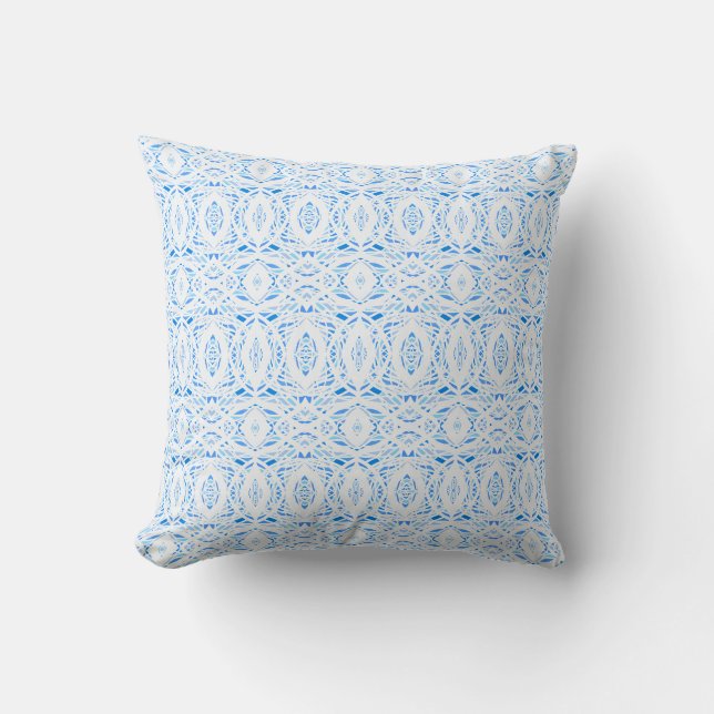 Prismatic Blue White Abstract Acrylic Art Cushion (Front)