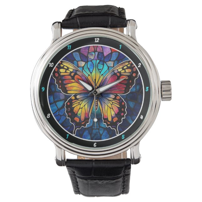 Prismatic Flight" - Stained Glass Butterfly  Watch (Front)