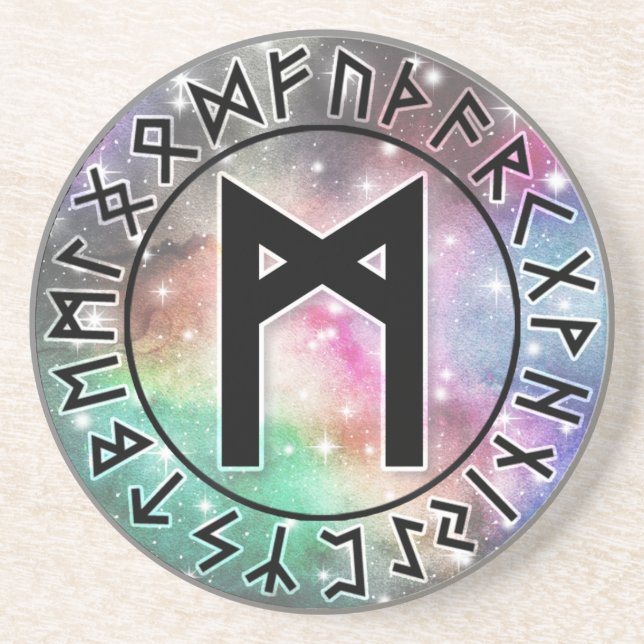 Prismatic Galaxy Rune Circle [20. Mannaz] Coaster (Front)