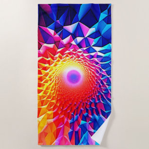 Prismatic Geometric Color Vortex Design Beach Towel