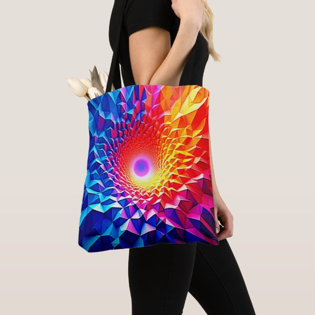 Prismatic Geometric Color Vortex Design Tote Bag (Close Up)