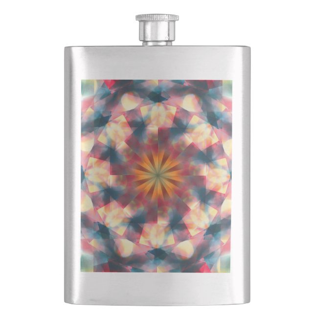 Prismatic Kaleidoscopic Psychedelic Mandala Hip Flask (Front)