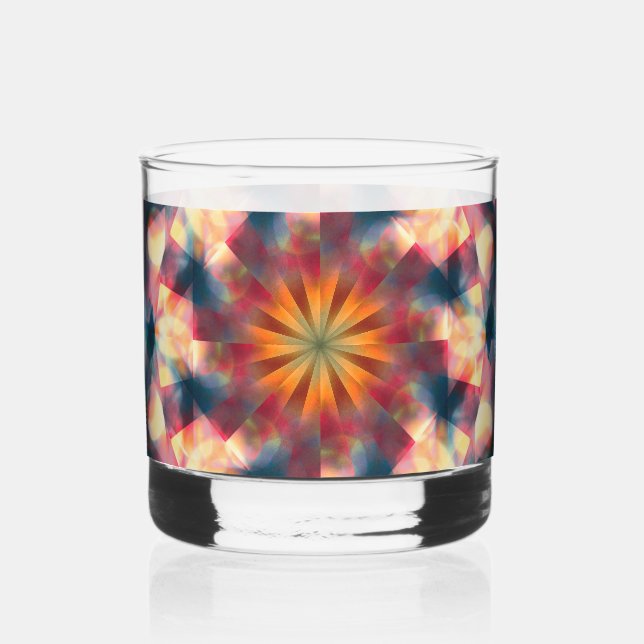 Prismatic Kaleidoscopic Psychedelic Mandala Whiskey Glass (Front)