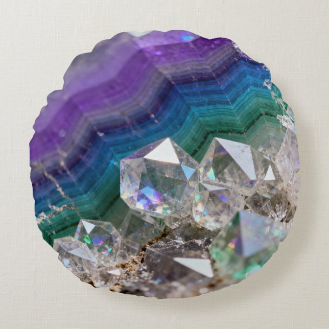 Prismatic Quartz Fusion Vibrant Crystal Design Round Cushion (Front)