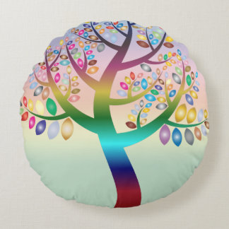 Prismatic Rainbow Tree Decorative Personalised Round Cushion