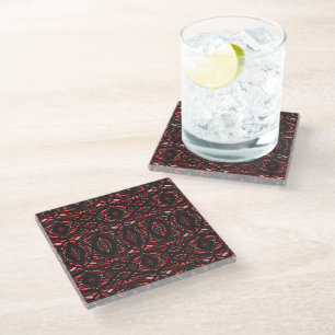 Prismatic Red Black Abstract Acrylic Art Glass Coaster