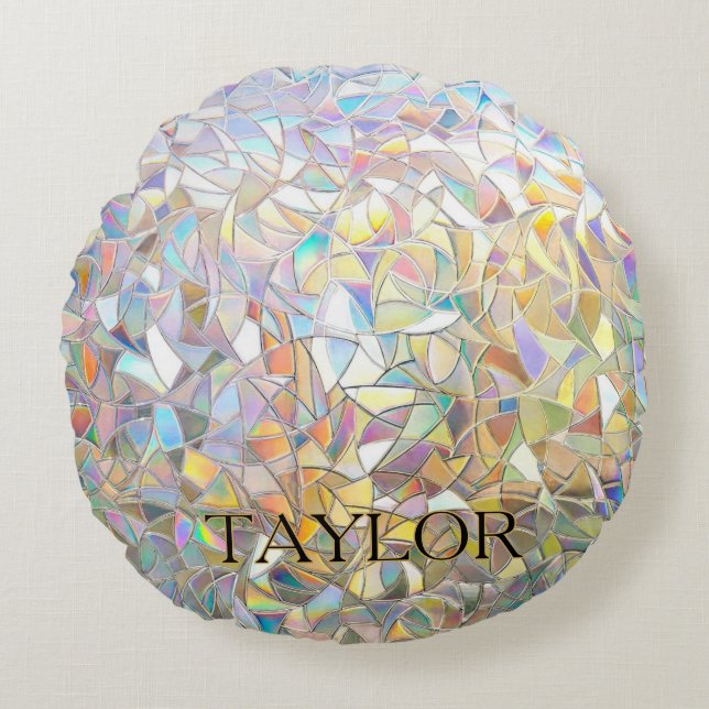Prismatic Stained Glass Effect - Rainbow Prismatic Round Cushion (Front)