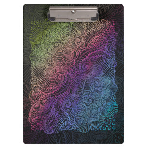 Prismatic Swirl   Rainbow Fractal Feather Art Clipboard