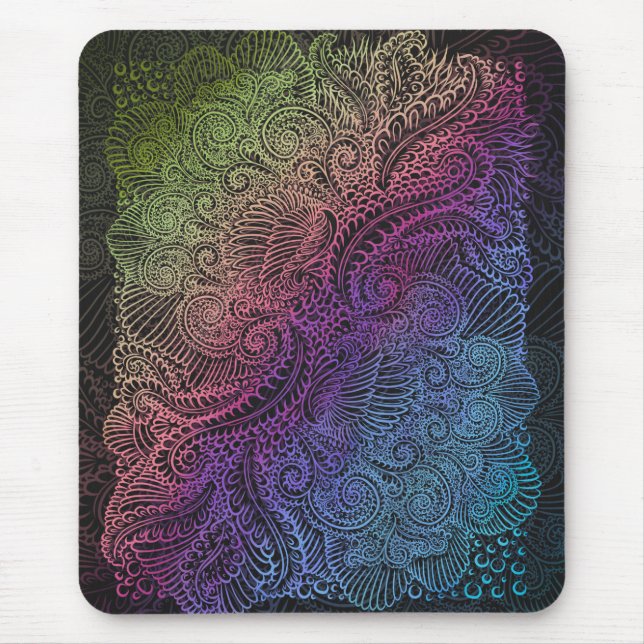 Prismatic Swirl | Rainbow Fractal Feather Art Mouse Pad (Front)