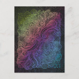 Prismatic Swirl   Rainbow Fractal Feather Art Postcard