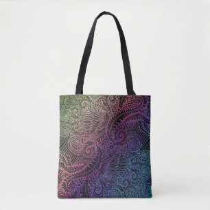 Prismatic Swirl Rainbow Fractal Feather Art Tote Bag
