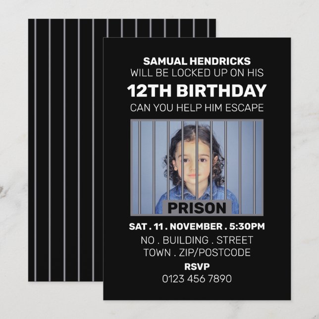 Prison Themed Escape Room, Birthday Party Invitation (Front/Back)