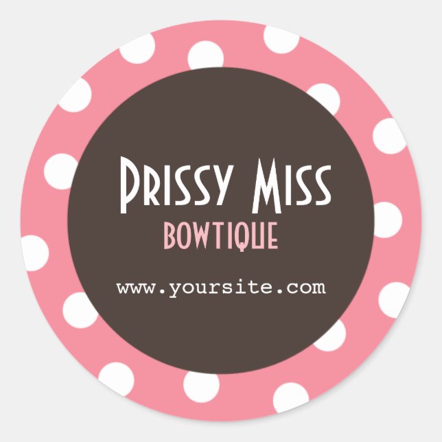 Prissy Miss Pink Polka Dot Chic Round Sticker (Front)