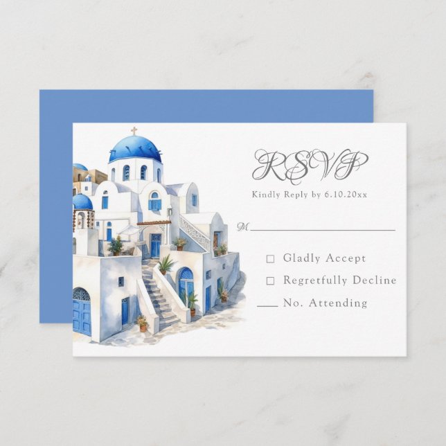 Pristine Blue and White Santorini RSVP (Front/Back)