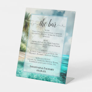 Pristine Tropical Beach Wedding Drinks or Bar Menu Pedestal Sign