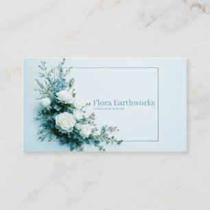 Pristine White Rose Floral and Dusty Blue Frame Business Card