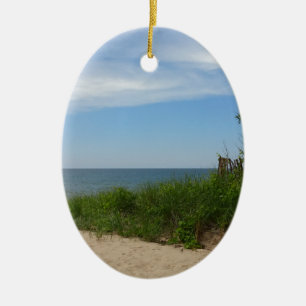 Private Beach on Lake Michigan Ceramic Tree Decoration
