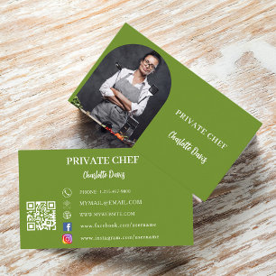Private chef basil green photo arch QR code Business Card