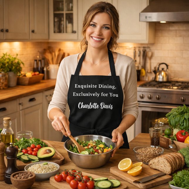 Private chef black white script slogan apron (Creator Uploaded)