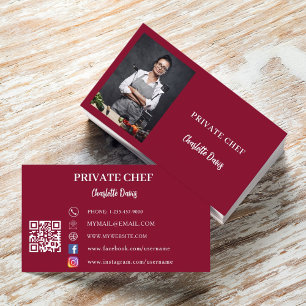Private chef burgundy photo catering QR code Business Card