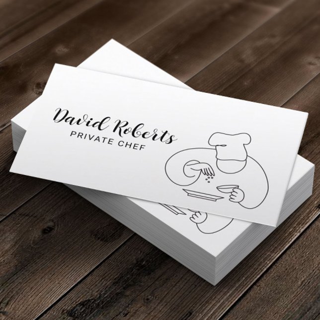 Private Chef Minimalist Line Art Professional Business Card (Creator Uploaded)