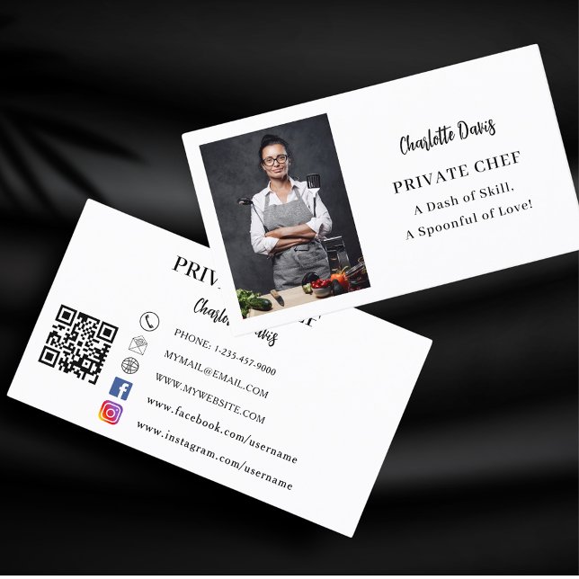 Private chef photo slogan QR code Business Card (Creator Uploaded)