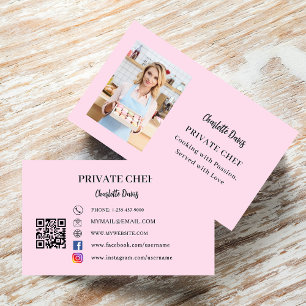 Private chef pink photo slogan love QR code Business Card