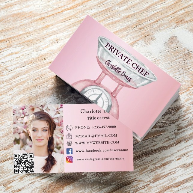 Private chef pink scale female photo QR code Business Card (Creator Uploaded)