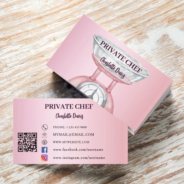 Private chef pink scale female QR code Business Card (Creator Uploaded)