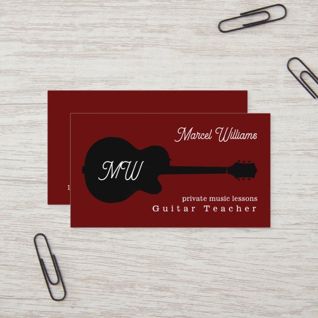 Private Guitar Music Lessons Business Card (Front/Back In Situ)