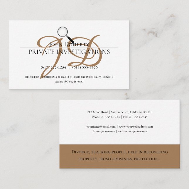 Private Investigations | Detective Professional Business Card (Front/Back)