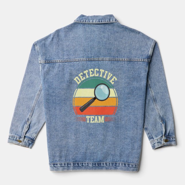 Private Investigator Secret Spy Retro Detective Te Denim Jacket (Back)