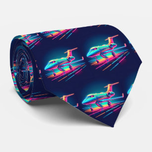 Private Jet Aeroplane Print Neon Colours  Tie