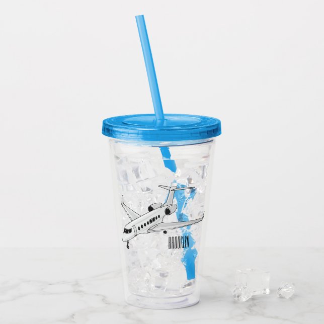Private jet cartoon illustration acrylic tumbler (Front Ice)