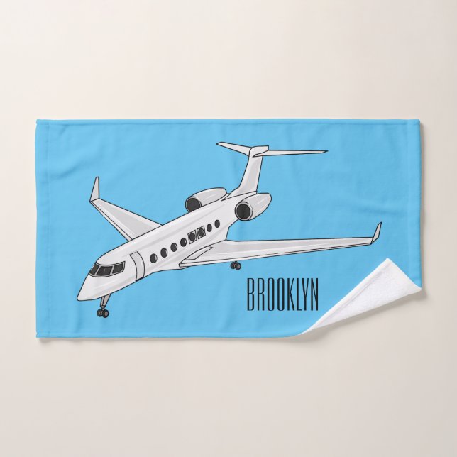 Private jet cartoon illustration bath towel set (Hand Towel)