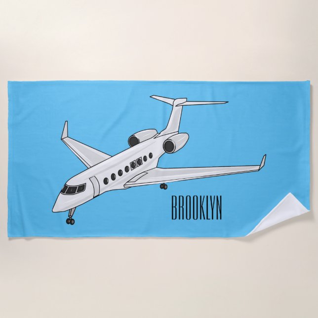 Private jet cartoon illustration beach towel (Front)