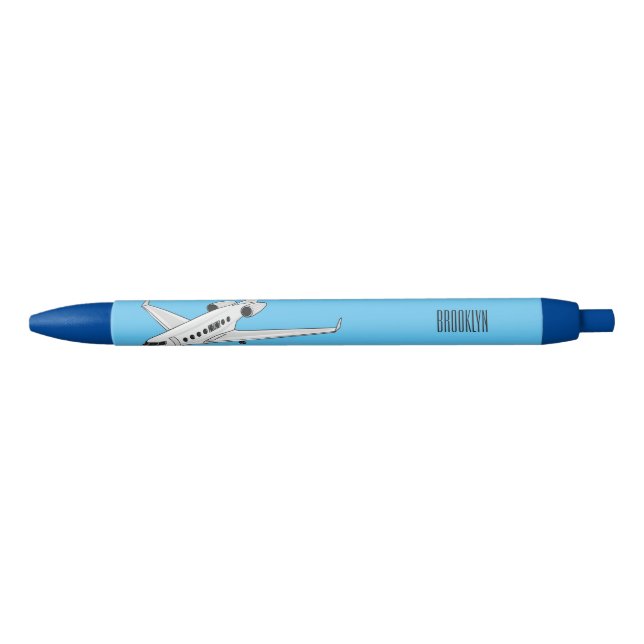Private jet cartoon illustration black ink pen (Front)