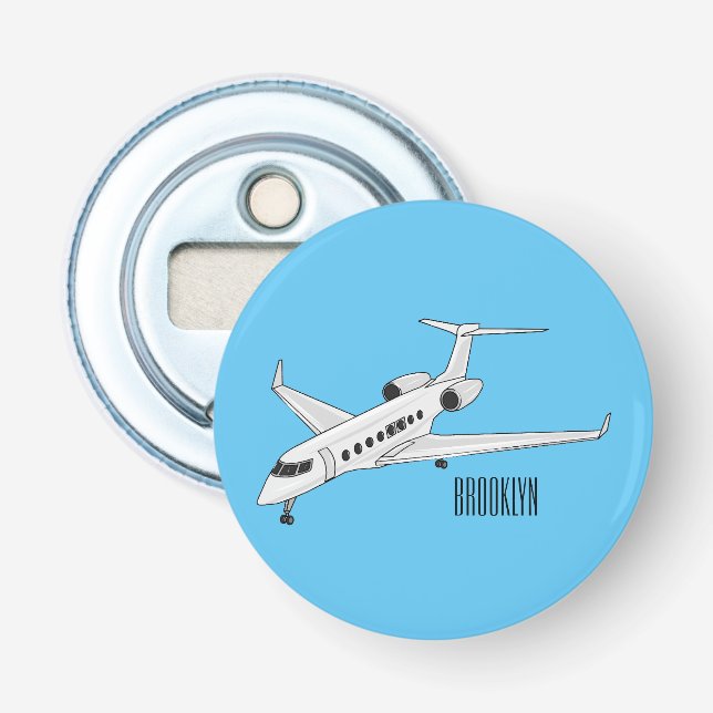 Private jet cartoon illustration bottle opener (Front)