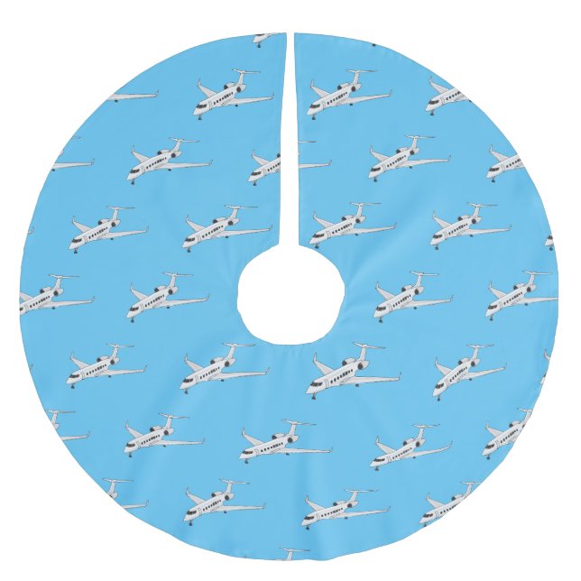 Private jet cartoon illustration brushed polyester tree skirt (Front)