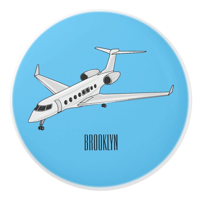 Private jet cartoon illustration ceramic knob (Front)