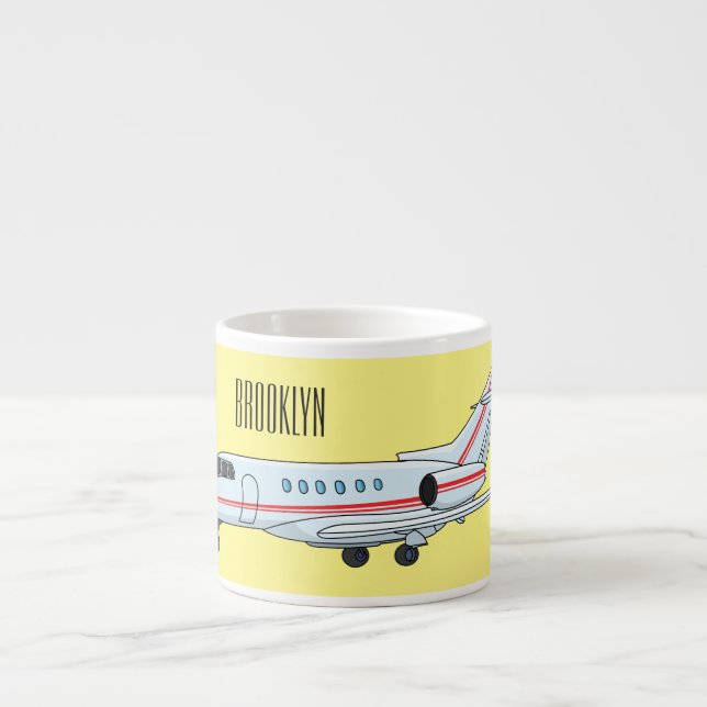Private jet cartoon illustration espresso cup (Front)