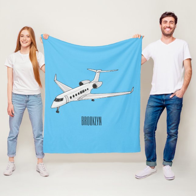 Private jet cartoon illustration fleece blanket (In Situ)