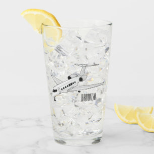 Private jet cartoon illustration glass